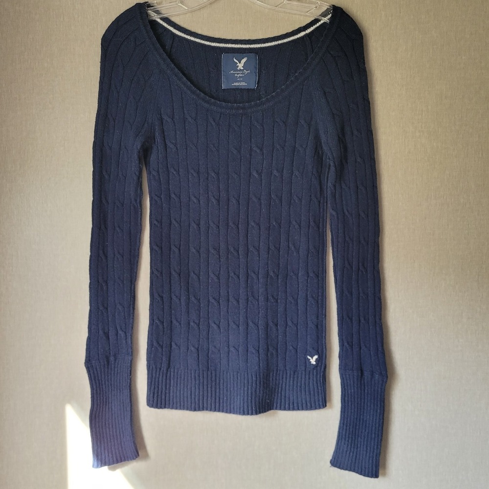 Vintage American Eagle Navy Blue Cable Knit Sweater Fits Small Y2K Bella Swan